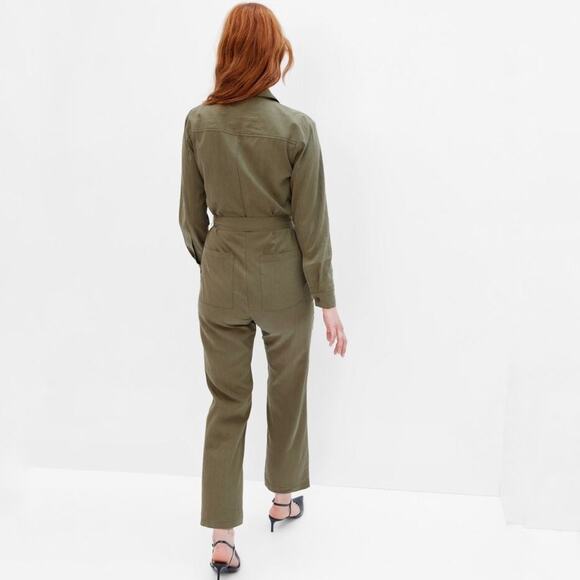 Gap Olive Green Long Sleep Zipper Jumpsuit Sz 10 - Picture 9 of 11